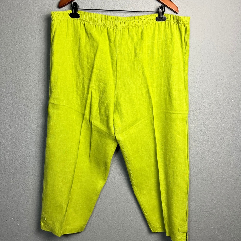Aegean‎ Linen Capri Artsy Lagenlook Pants Elastic Waist Chartreuse Green Size M